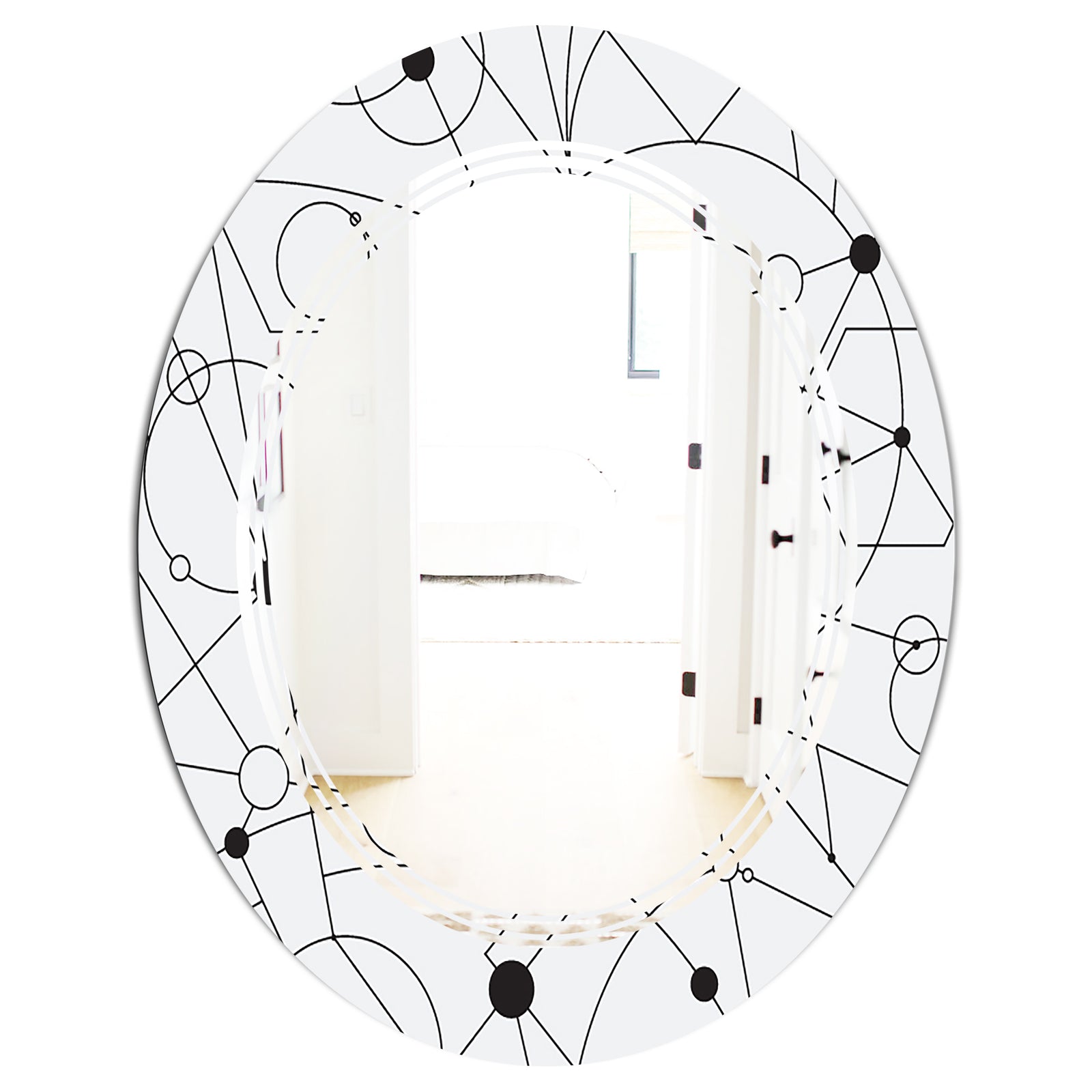 Retro Geometric Grid III - Modern Round or Oval Wall Mirror - Triple C