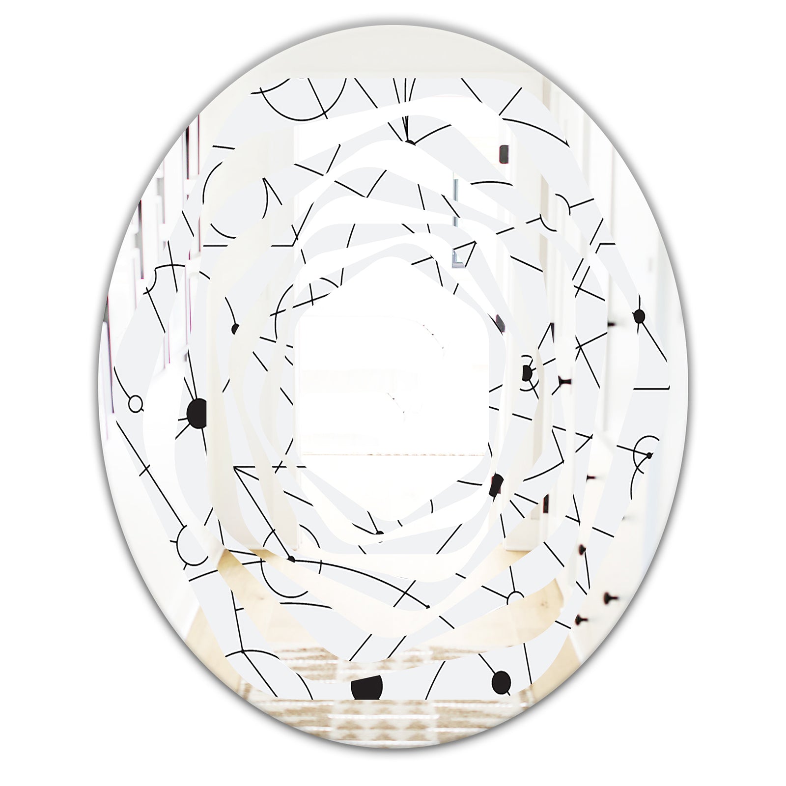 Retro Geometric Grid III - Modern Round or Oval Wall Mirror - Whirl