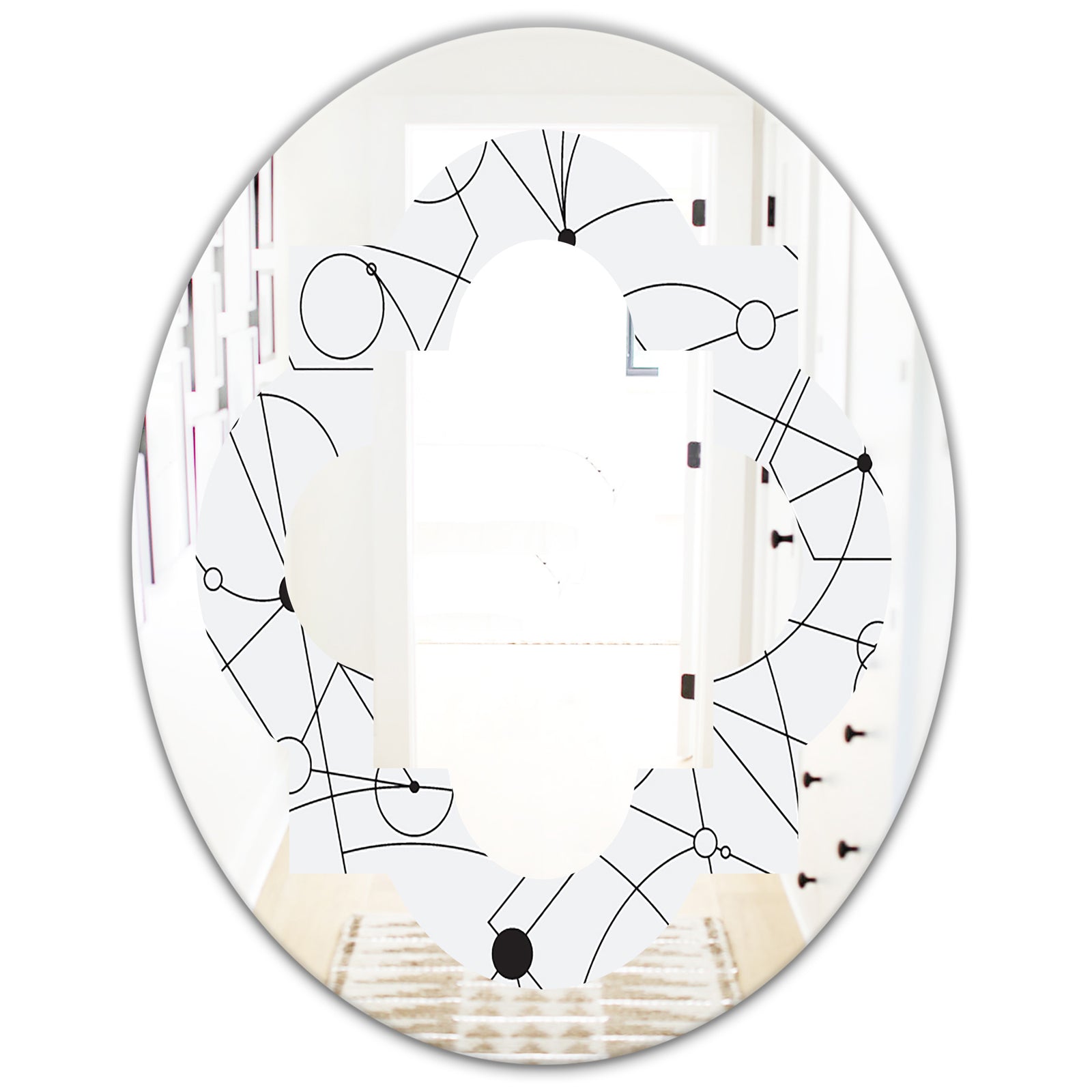 Retro Geometric Grid III - Modern Round or Oval Wall Mirror - Quatrefoil