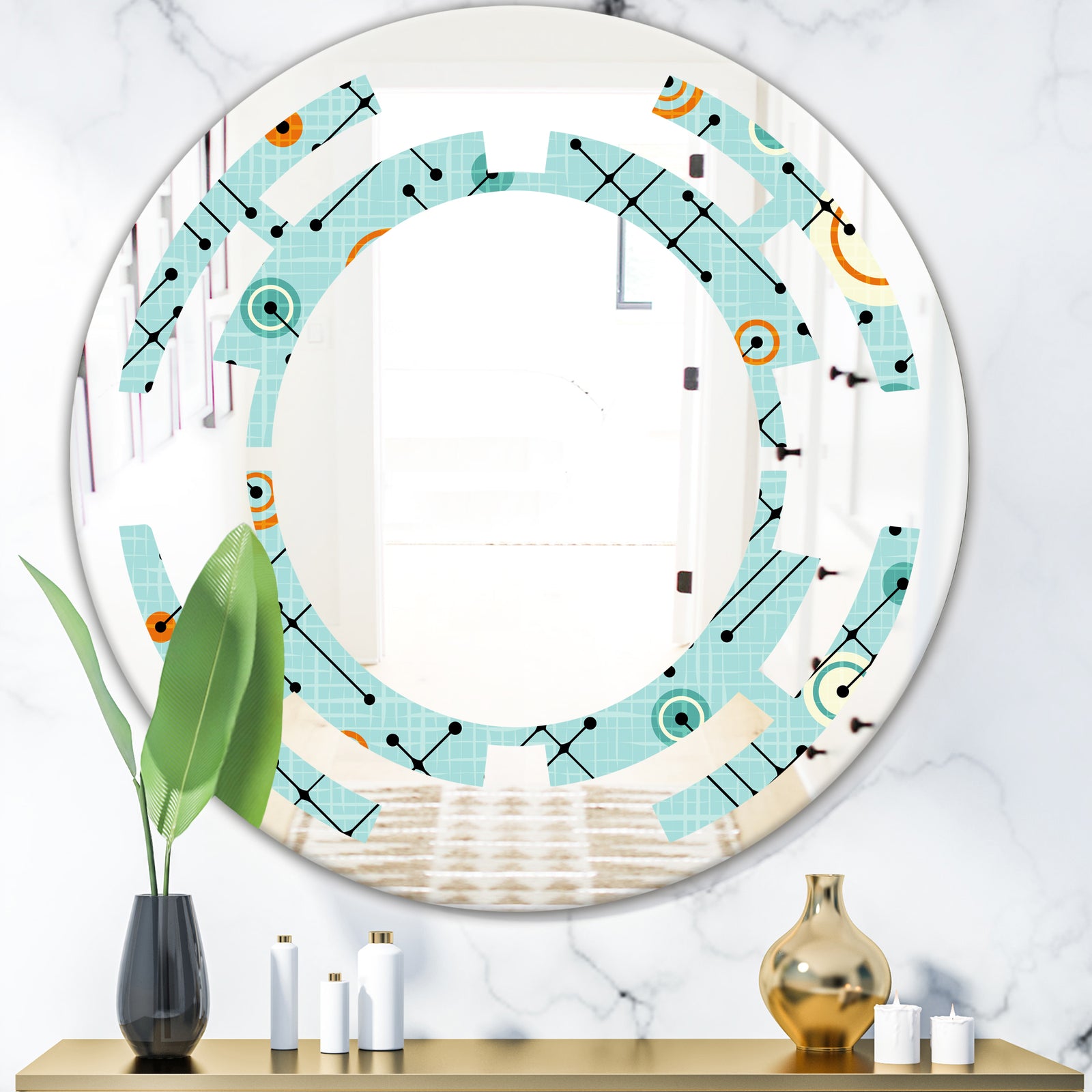 Retro Abstract Design XIV - Modern Round or Oval Wall Mirror - Space