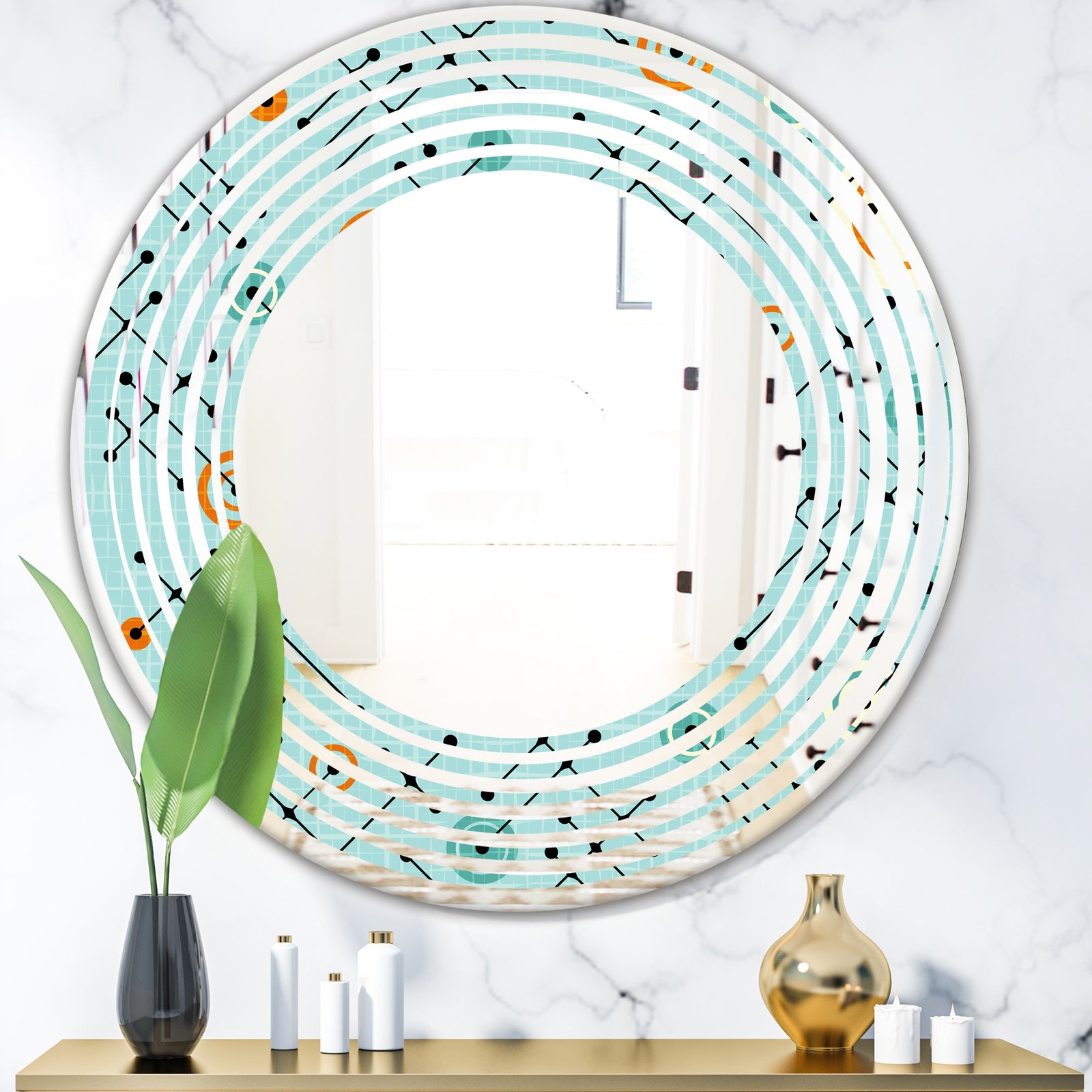 Retro Abstract Design XIV - Modern Round or Oval Wall Mirror - Wave