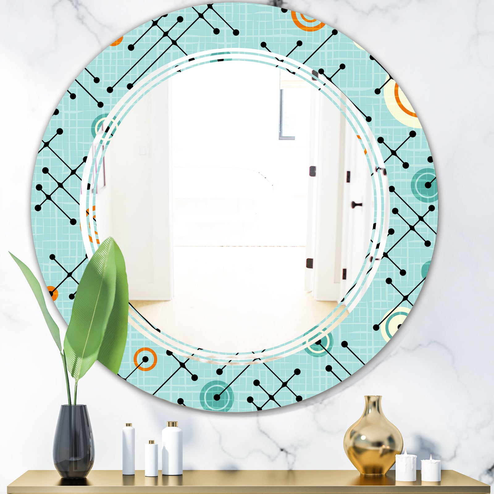 Retro Abstract Design XIV - Modern Round or Oval Wall Mirror - Triple C