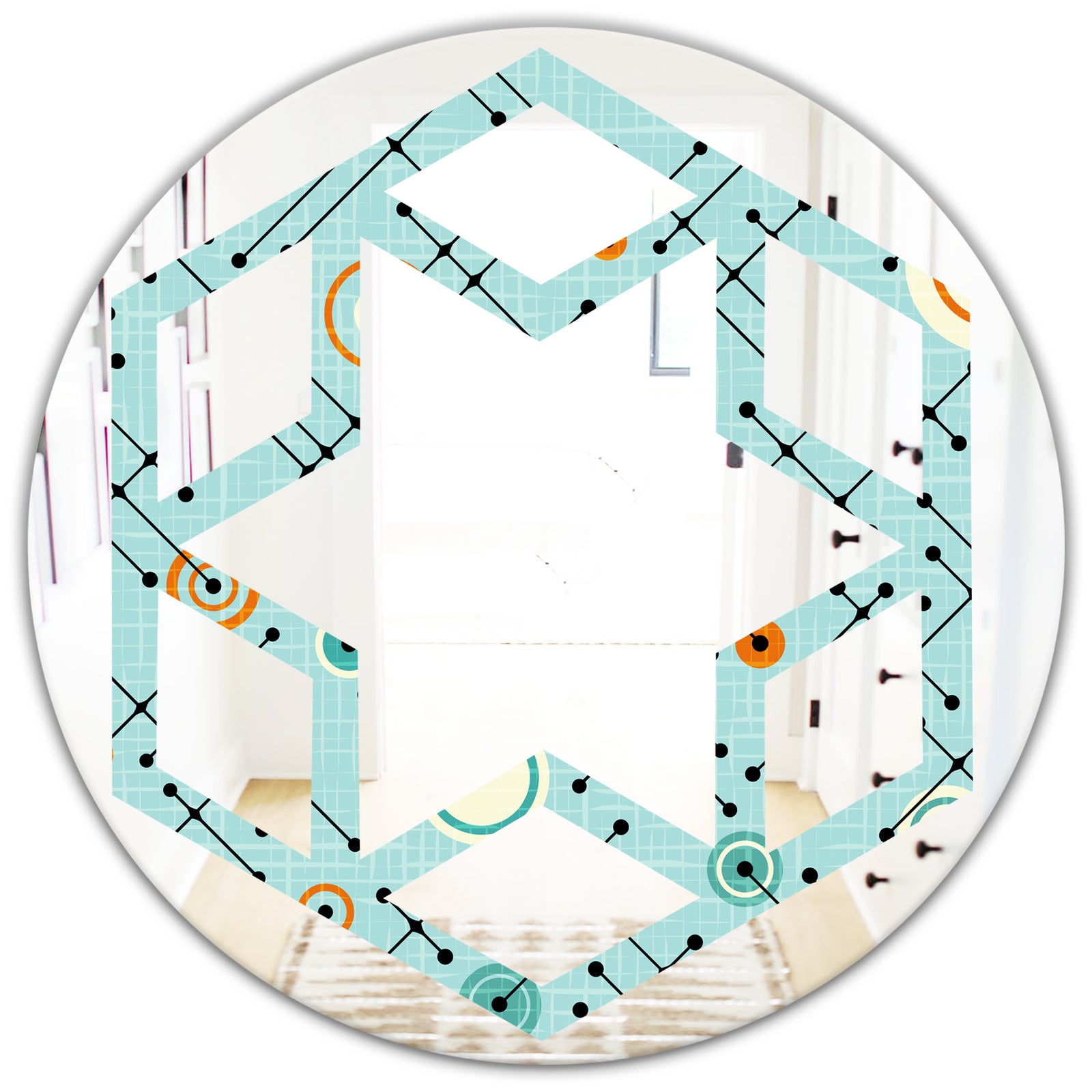 Retro Abstract Design XIV - Modern Round or Oval Wall Mirror - Hexagon Star