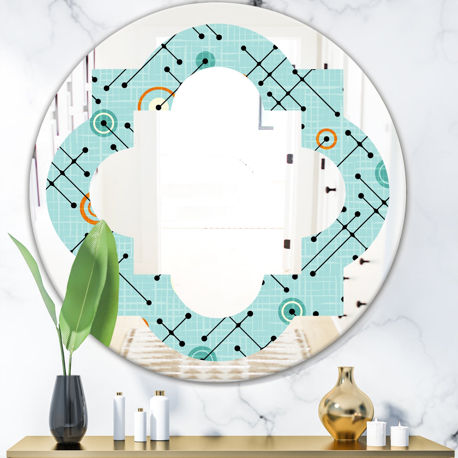 Retro Abstract Design XIV - Modern Round or Oval Wall Mirror - Quatrefoil