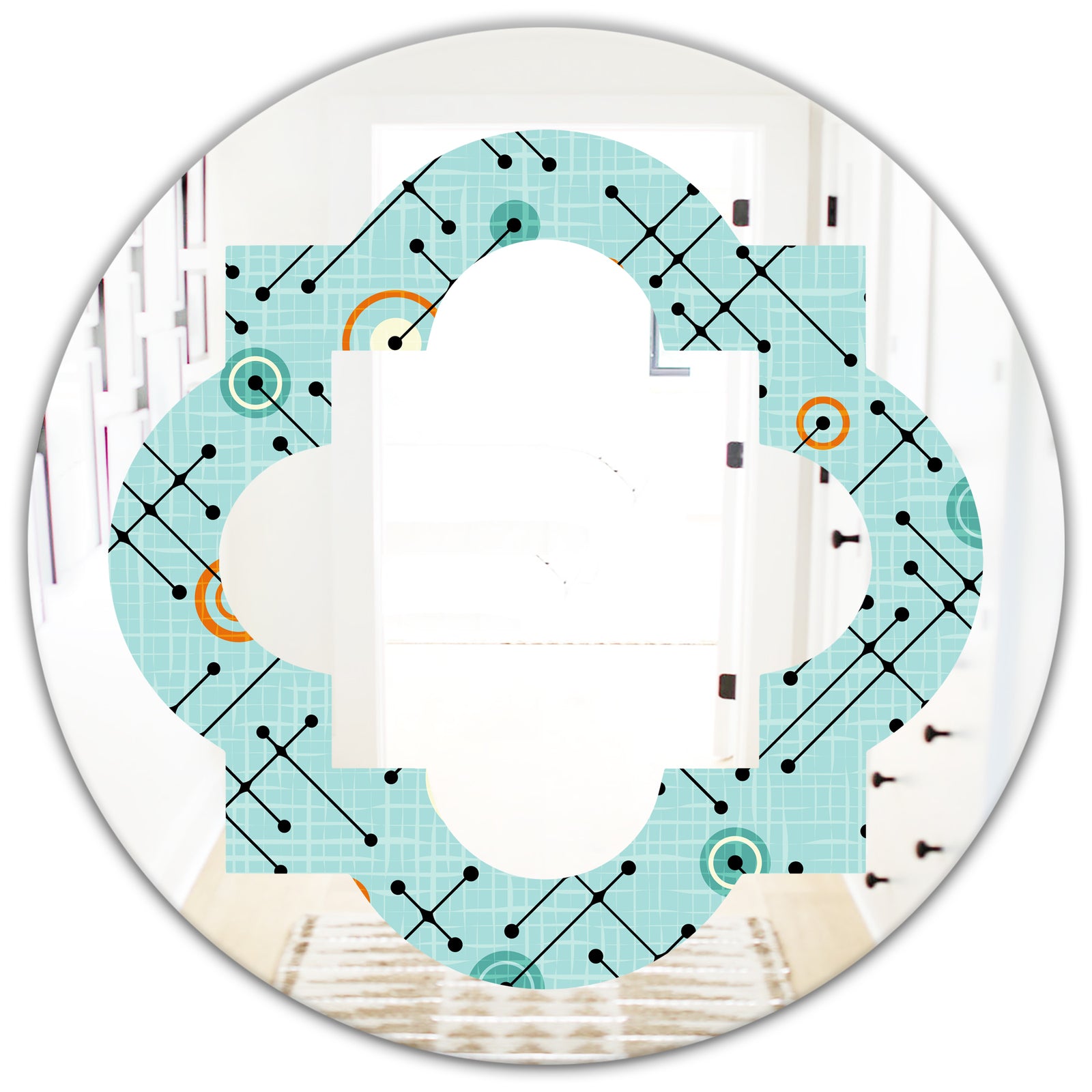 Retro Abstract Design XIV - Modern Round or Oval Wall Mirror - Quatrefoil