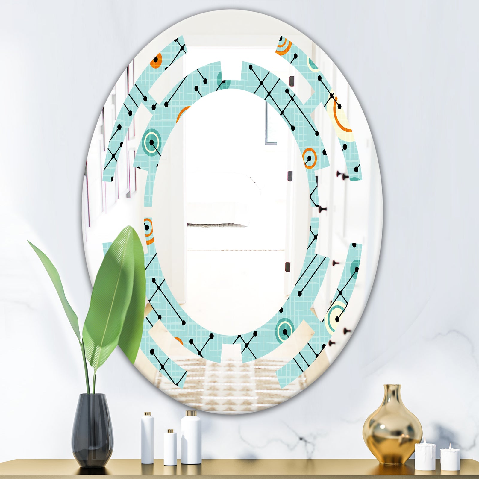 Retro Abstract Design XIV - Modern Round or Oval Wall Mirror - Space