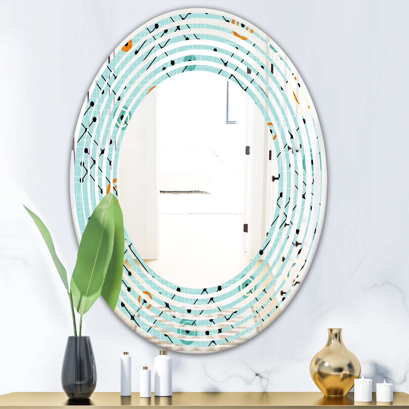 Retro Abstract Design XIV - Modern Round or Oval Wall Mirror - Wave
