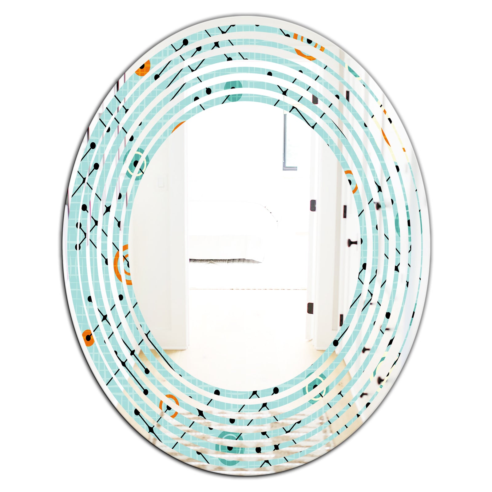 Retro Abstract Design XIV - Modern Round or Oval Wall Mirror - Wave