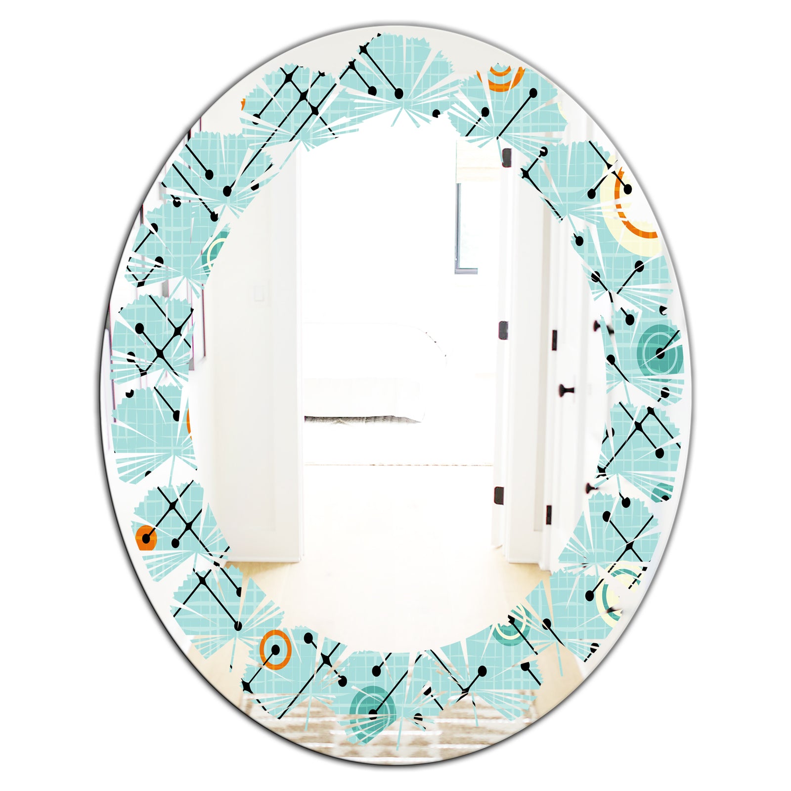 Retro Abstract Design XIV - Modern Round or Oval Wall Mirror - Leaves