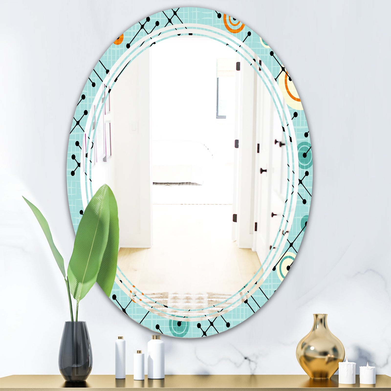 Retro Abstract Design XIV - Modern Round or Oval Wall Mirror - Triple C