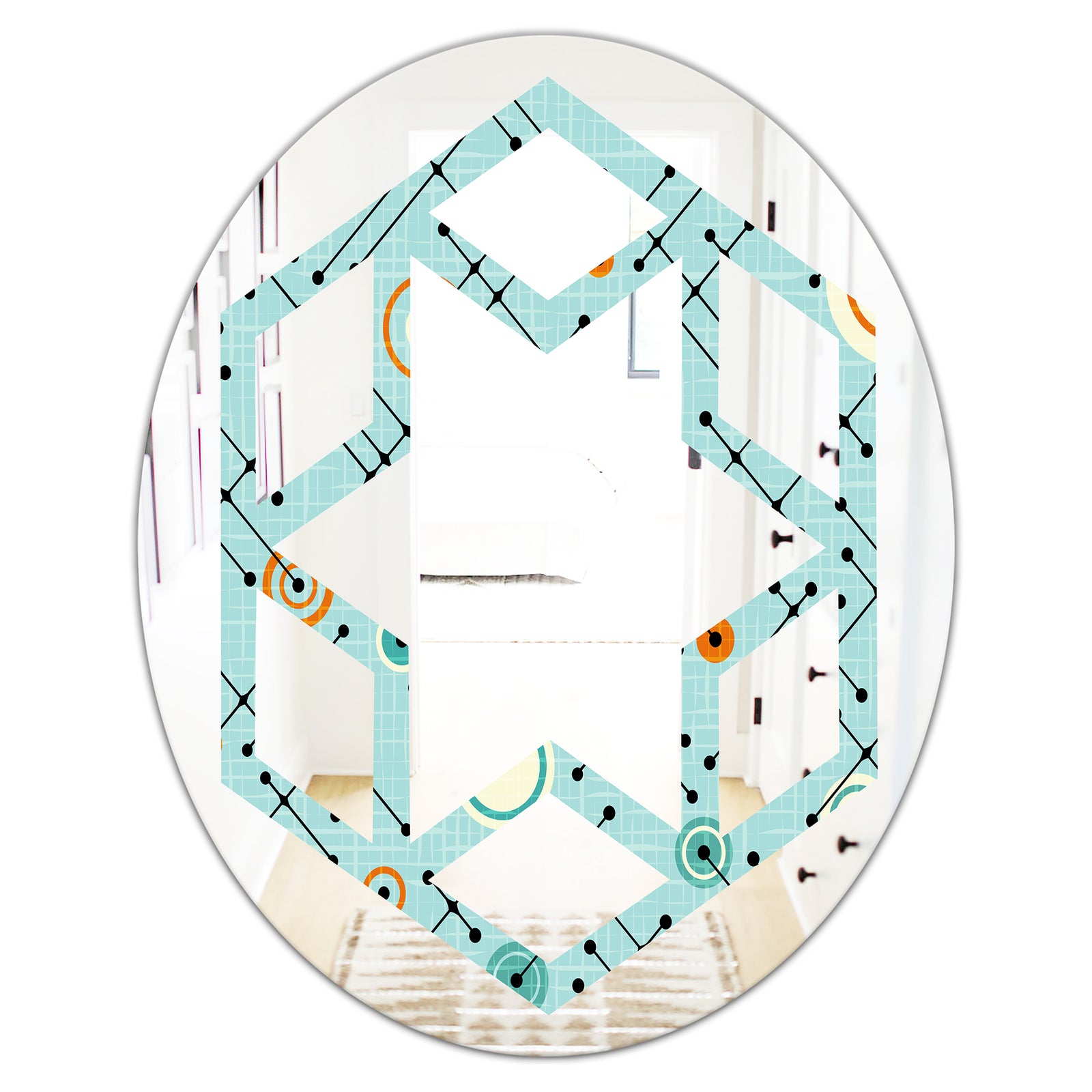 Retro Abstract Design XIV - Modern Round or Oval Wall Mirror - Hexagon Star