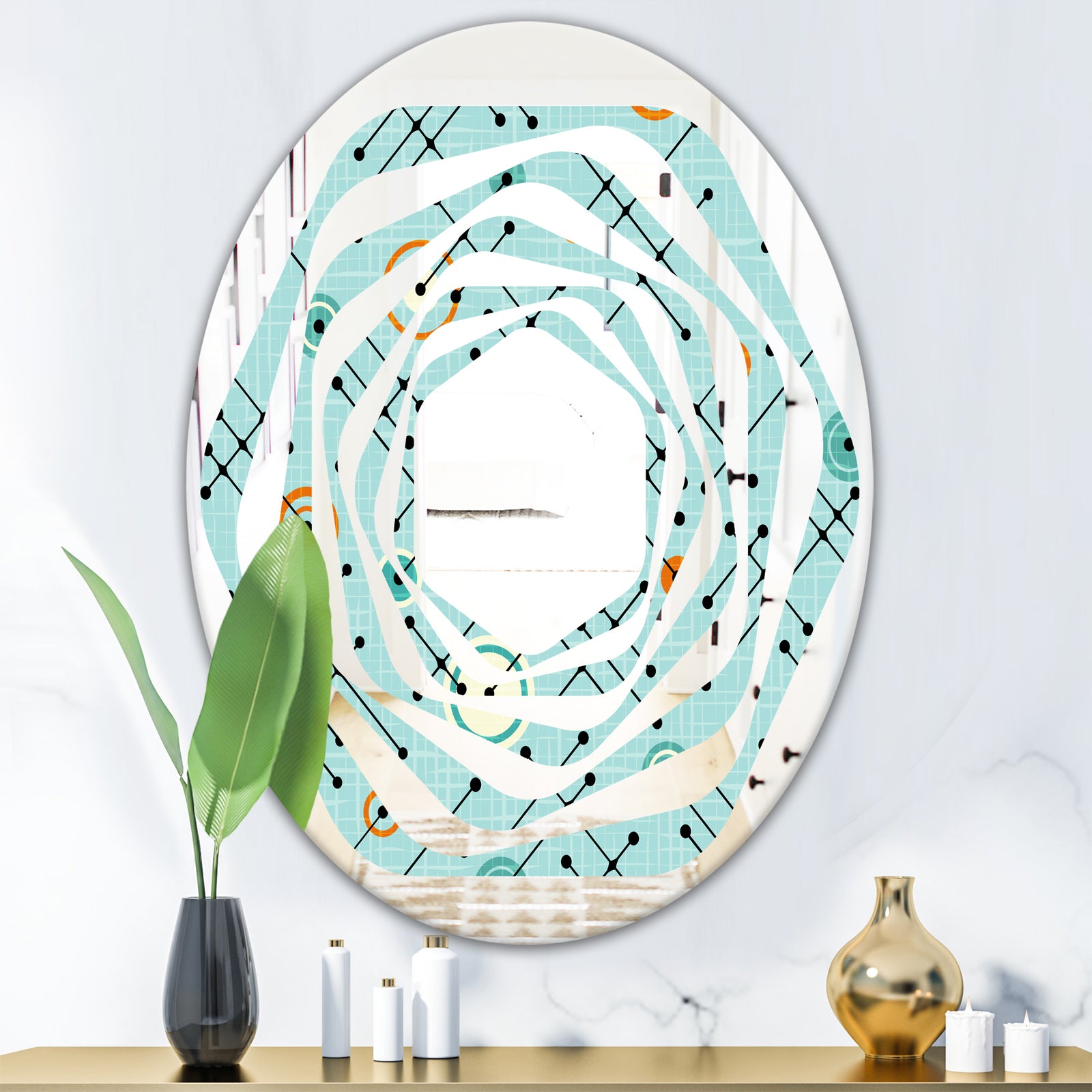 Retro Abstract Design XIV - Modern Round or Oval Wall Mirror - Whirl