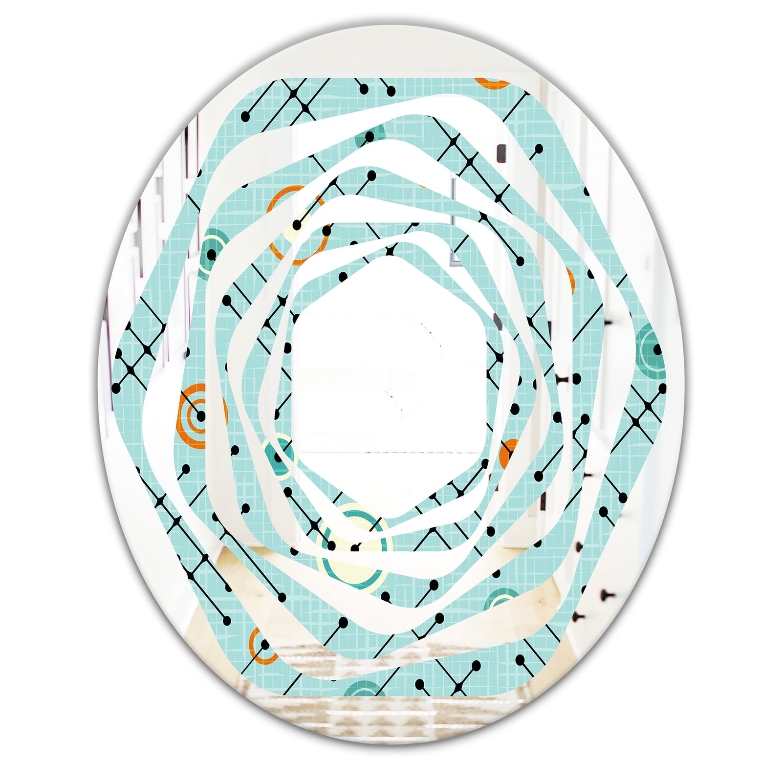 Retro Abstract Design XIV - Modern Round or Oval Wall Mirror - Whirl