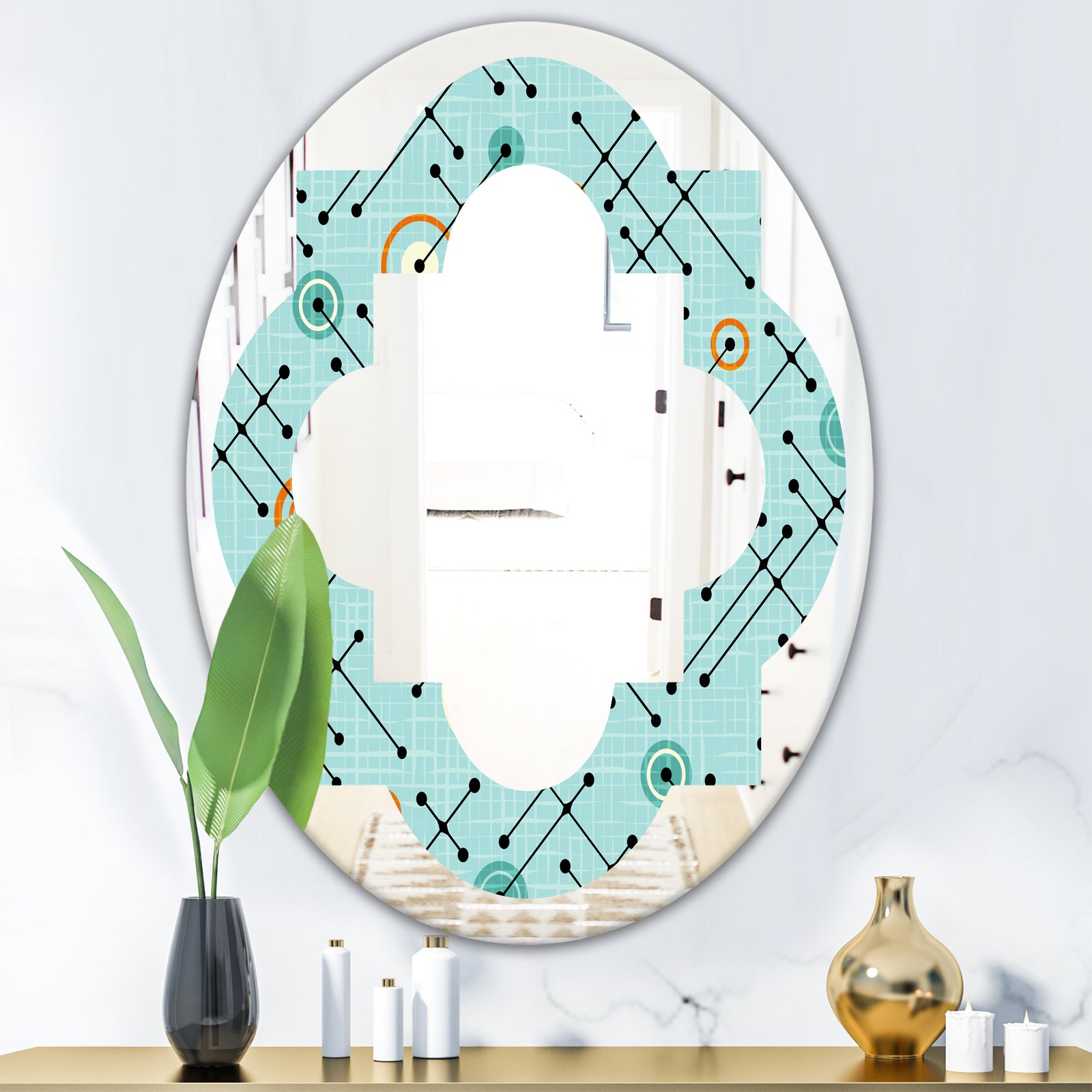 Retro Abstract Design XIV - Modern Round or Oval Wall Mirror - Quatrefoil