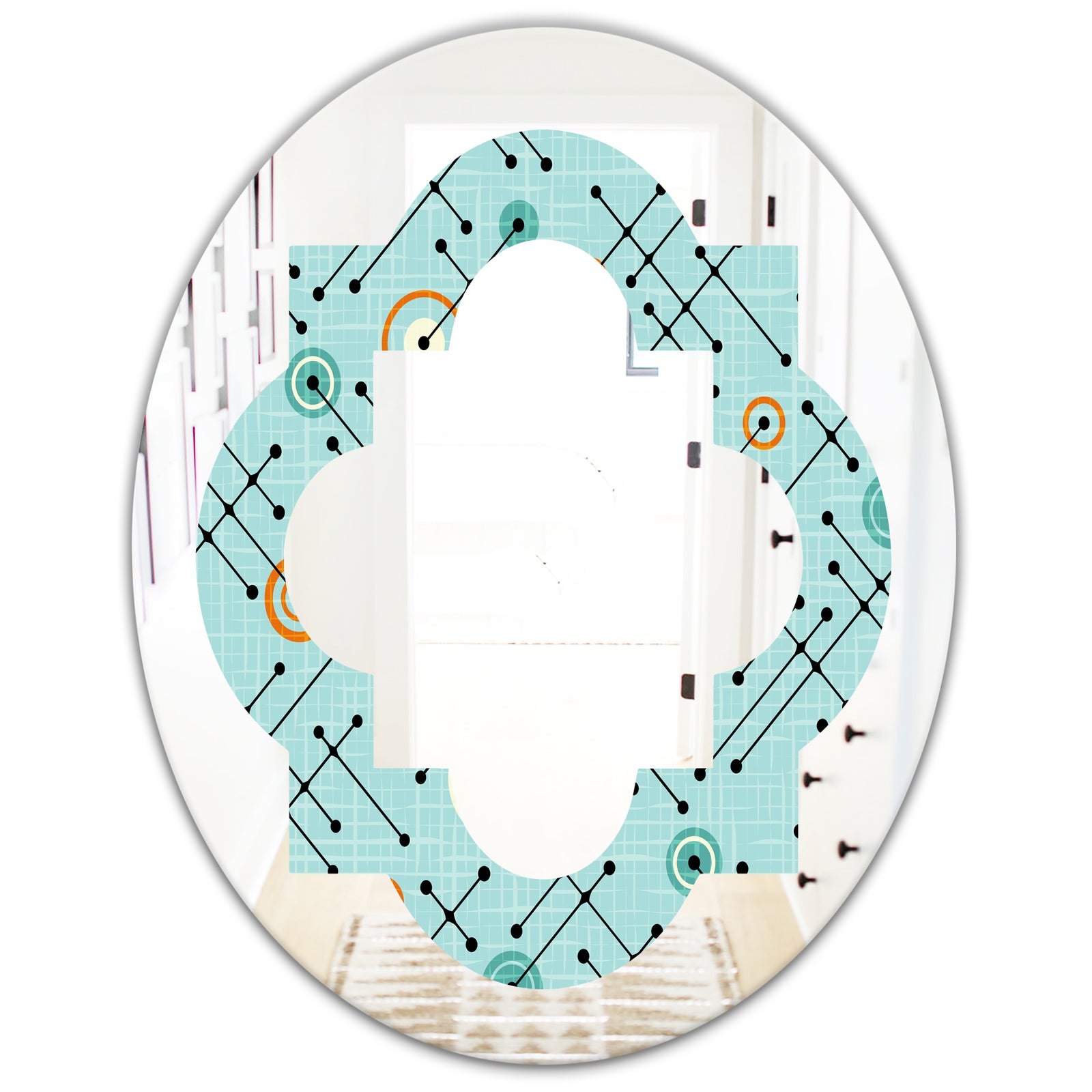 Retro Abstract Design XIV - Modern Round or Oval Wall Mirror - Quatrefoil