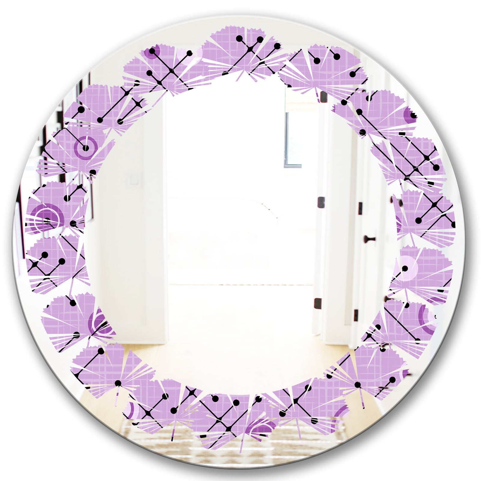 1950 Retro Pattern III - Modern Round or Oval Wall Mirror - Leaves