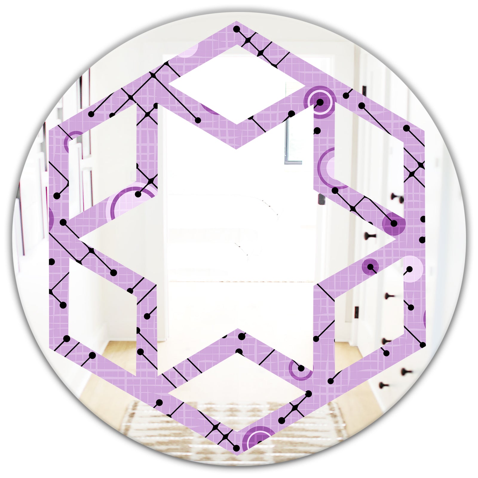 1950 Retro Pattern III - Modern Round or Oval Wall Mirror - Hexagon Star