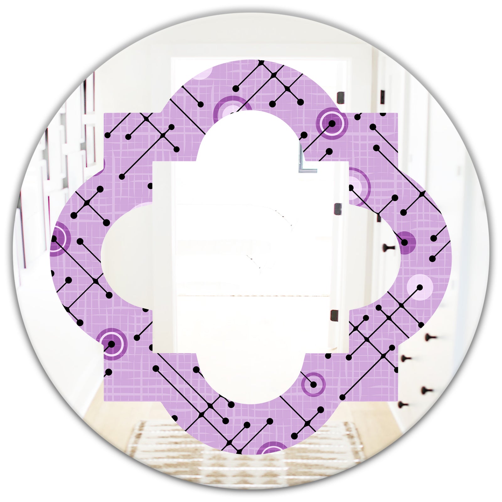 1950 Retro Pattern III - Modern Round or Oval Wall Mirror - Quatrefoil