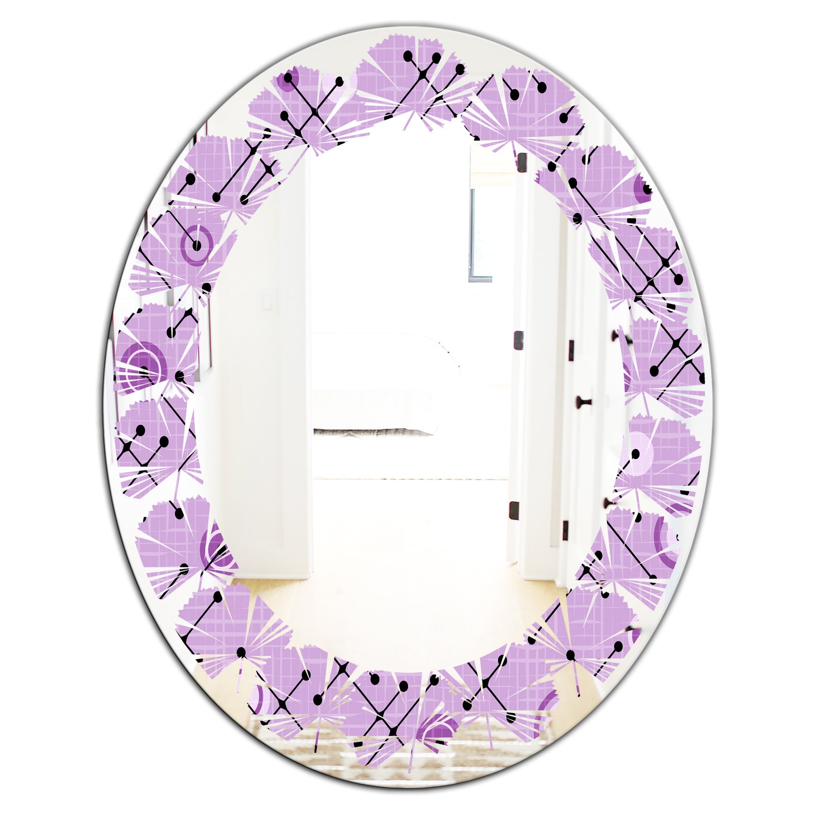1950 Retro Pattern III - Modern Round or Oval Wall Mirror - Leaves