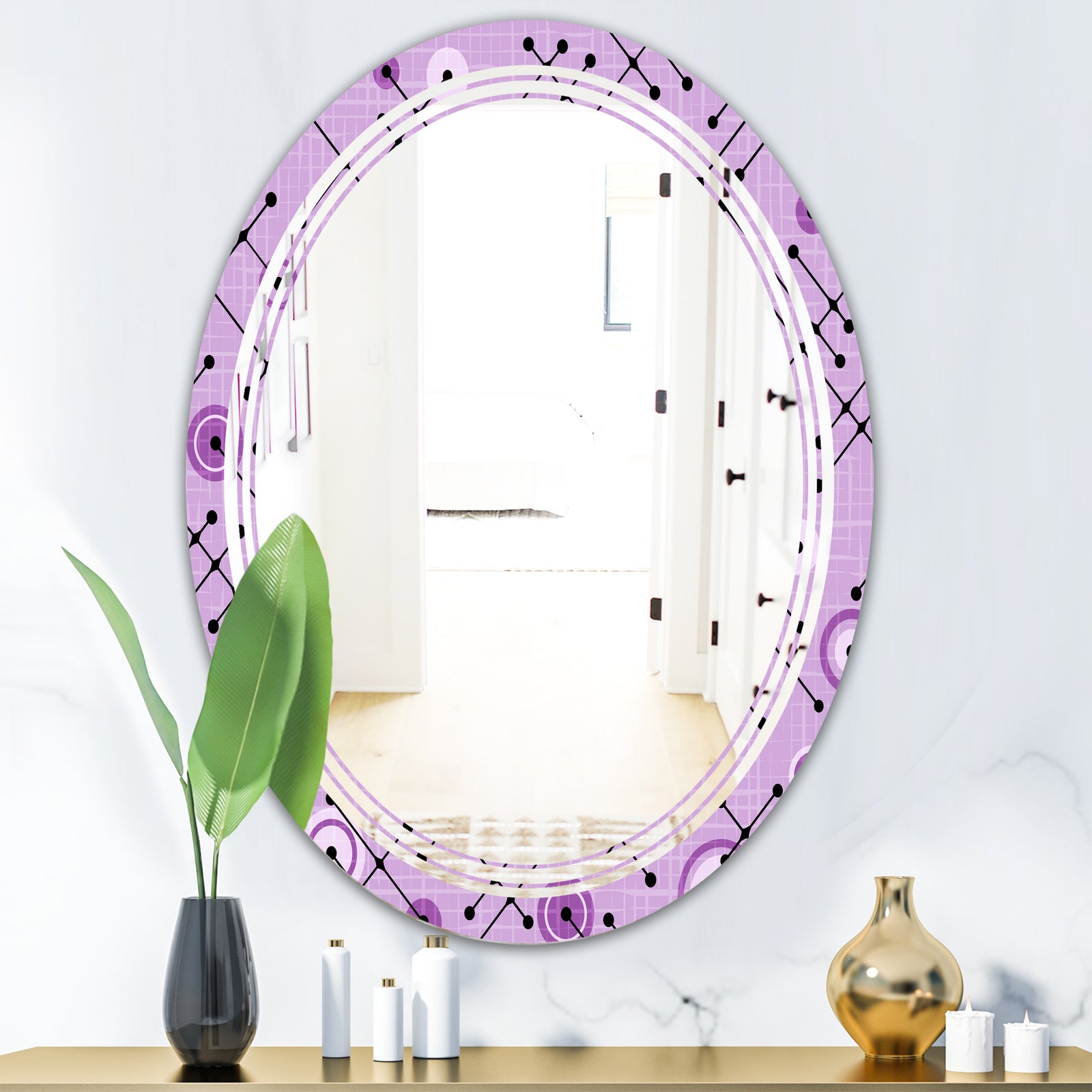 1950 Retro Pattern III - Modern Round or Oval Wall Mirror - Triple C