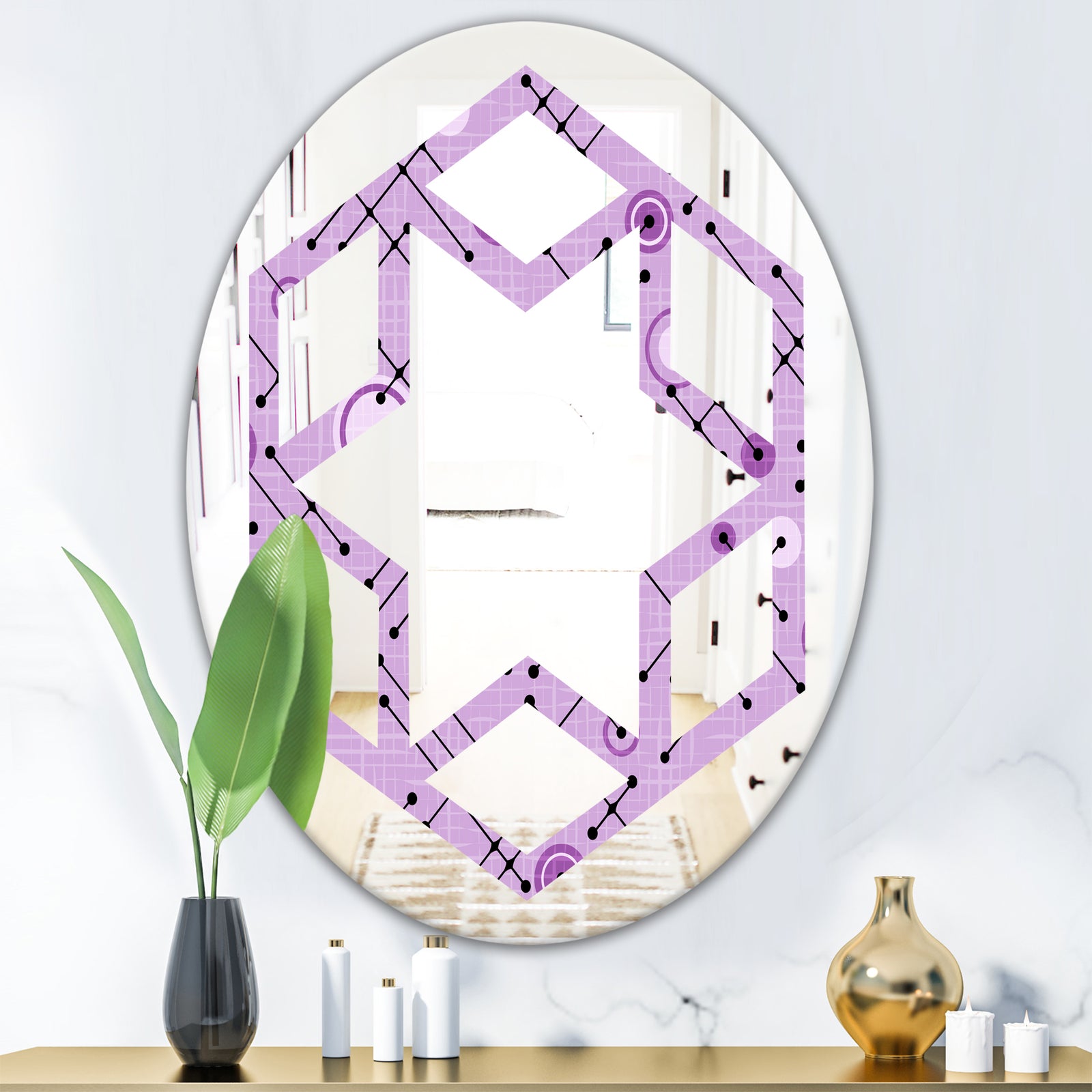 1950 Retro Pattern III - Modern Round or Oval Wall Mirror - Hexagon Star