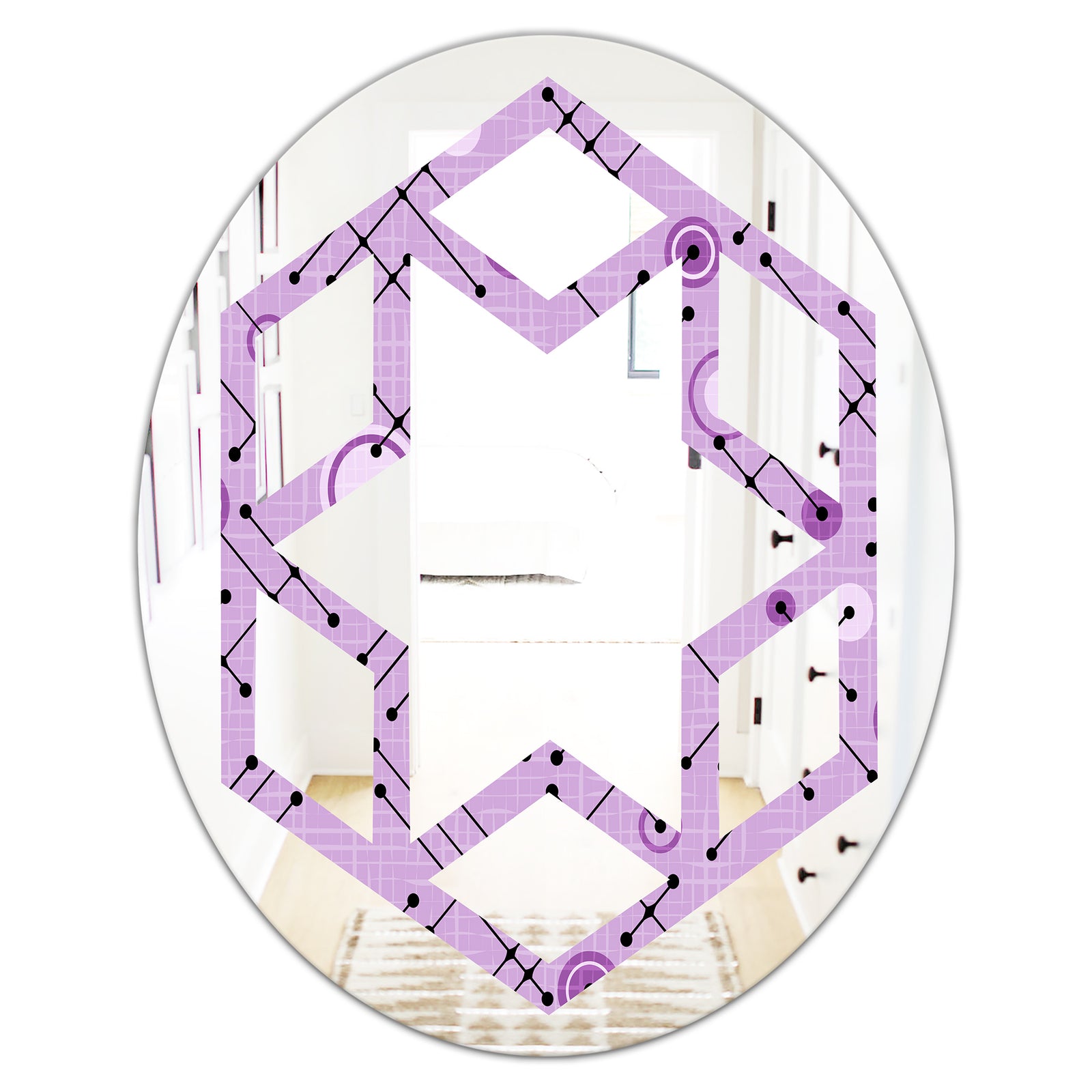 1950 Retro Pattern III - Modern Round or Oval Wall Mirror - Hexagon Star
