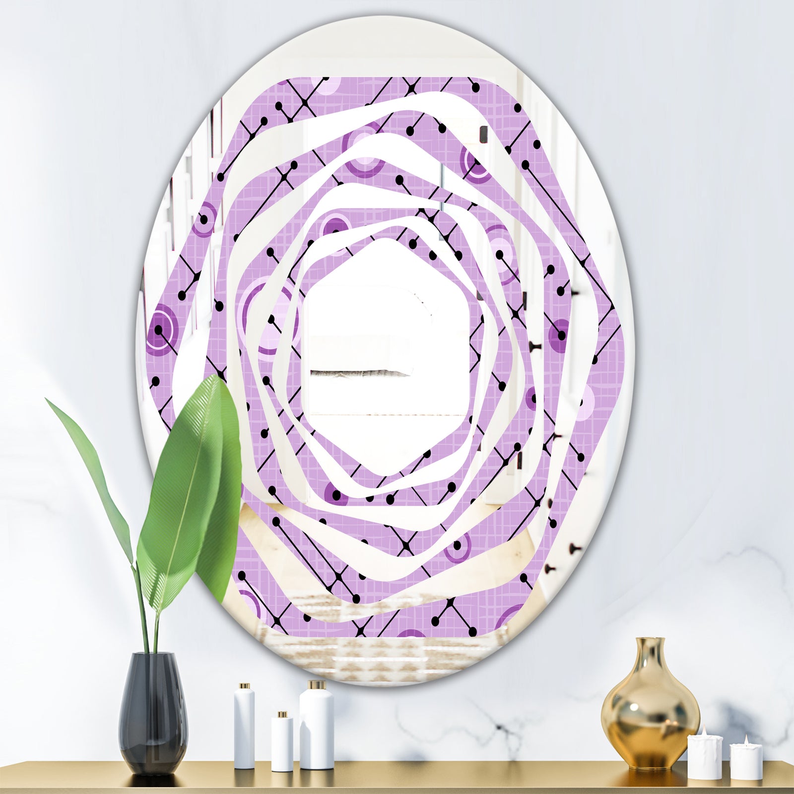 1950 Retro Pattern III - Modern Round or Oval Wall Mirror - Whirl