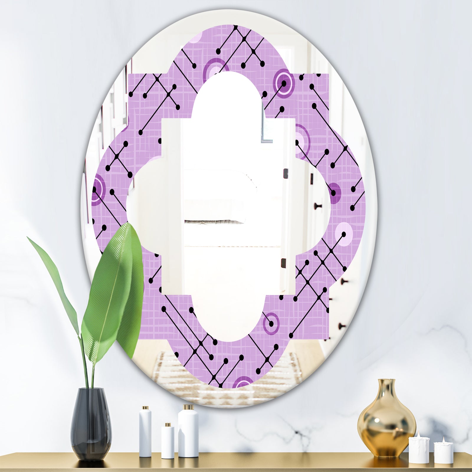 1950 Retro Pattern III - Modern Round or Oval Wall Mirror - Quatrefoil