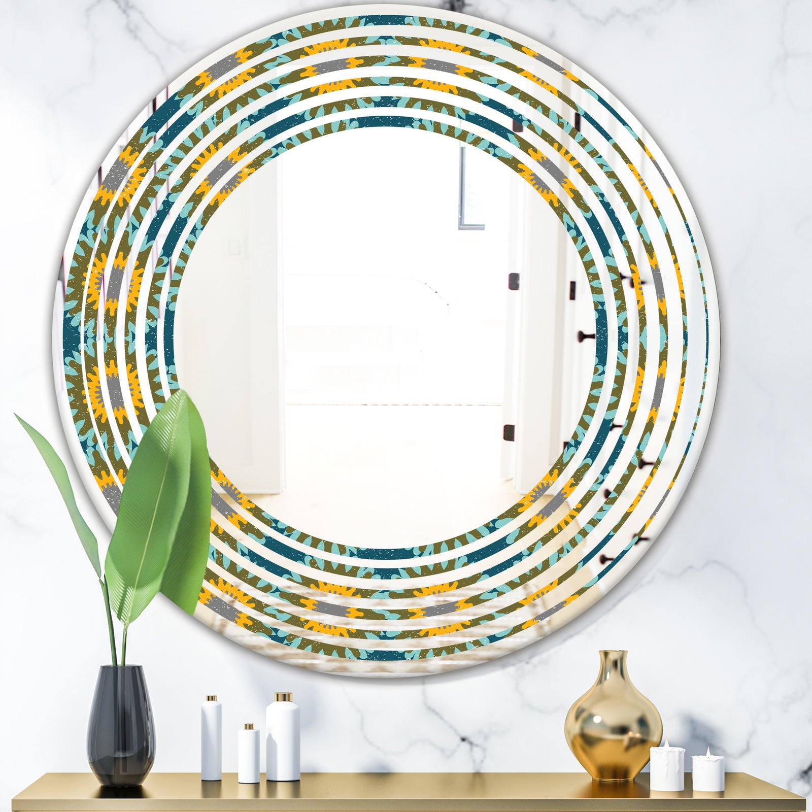 Retro Circular Pattern I - Cottage Round or Oval Wall Mirror - Wave