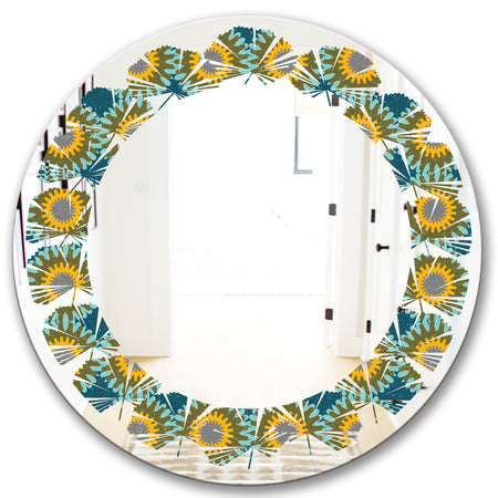 Retro Circular Pattern I - Cottage Round or Oval Wall Mirror - Leaves