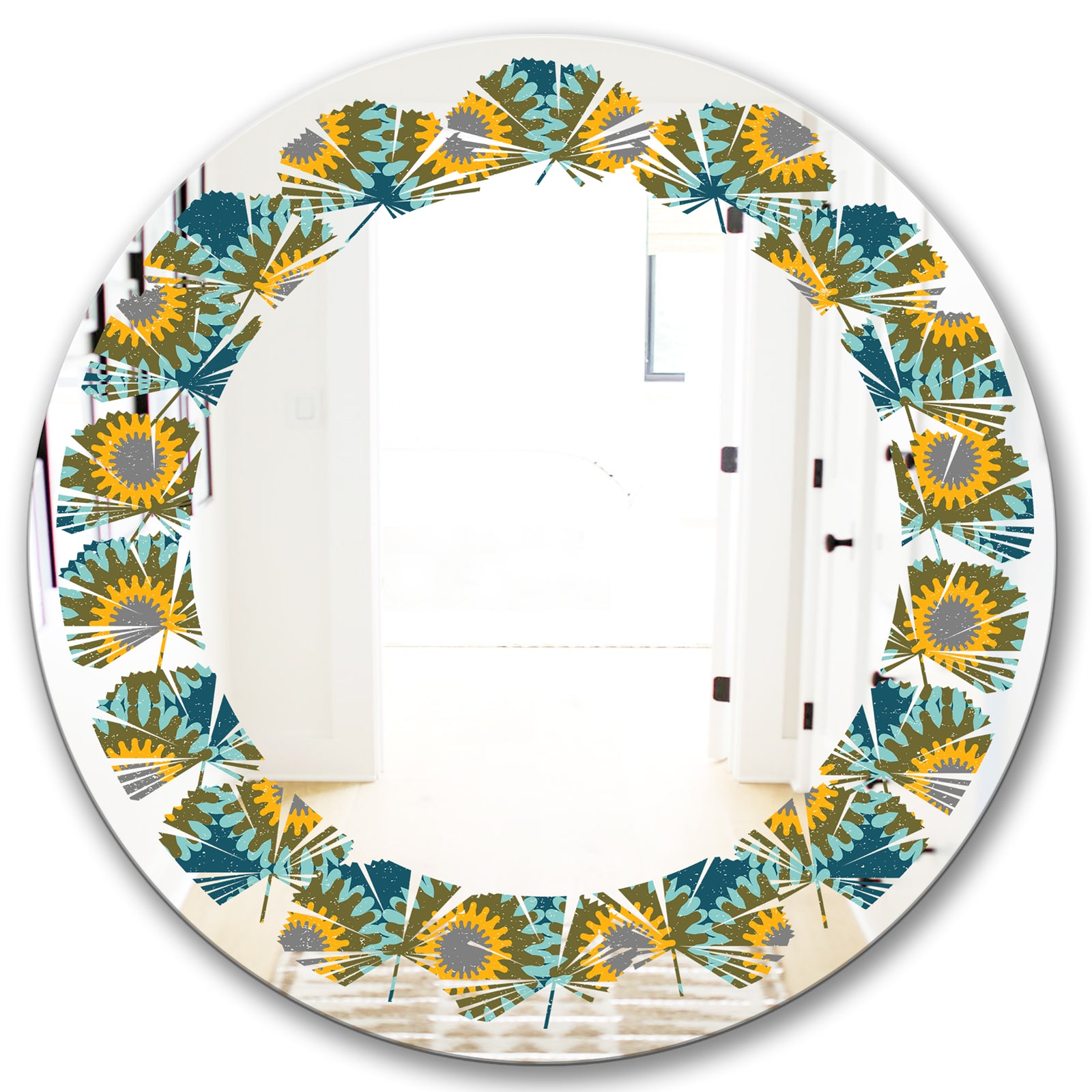 Retro Circular Pattern I - Cottage Round or Oval Wall Mirror - Leaves
