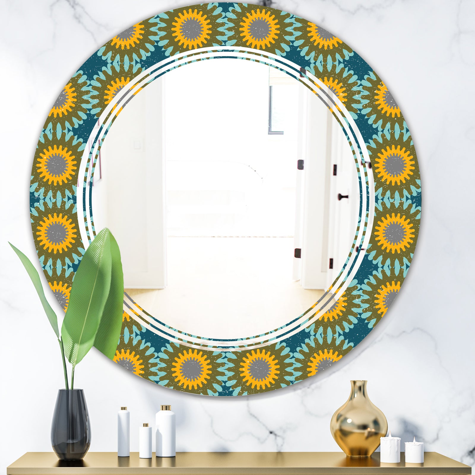 Retro Circular Pattern I - Cottage Round or Oval Wall Mirror - Triple C