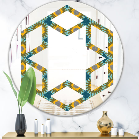 Retro Circular Pattern I - Cottage Round or Oval Wall Mirror - Hexagon Star