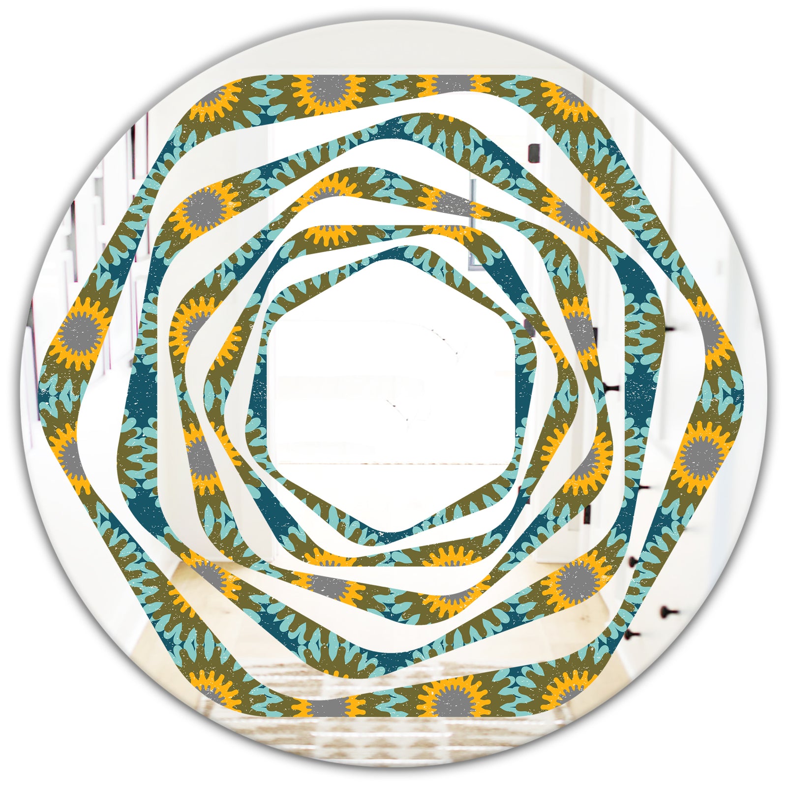 Retro Circular Pattern I - Cottage Round or Oval Wall Mirror - Whirl