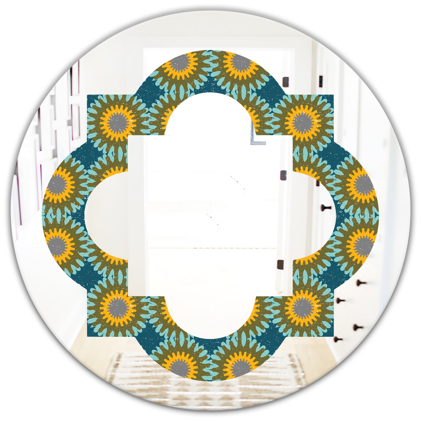 Retro Circular Pattern I - Cottage Round or Oval Wall Mirror - Quatrefoil