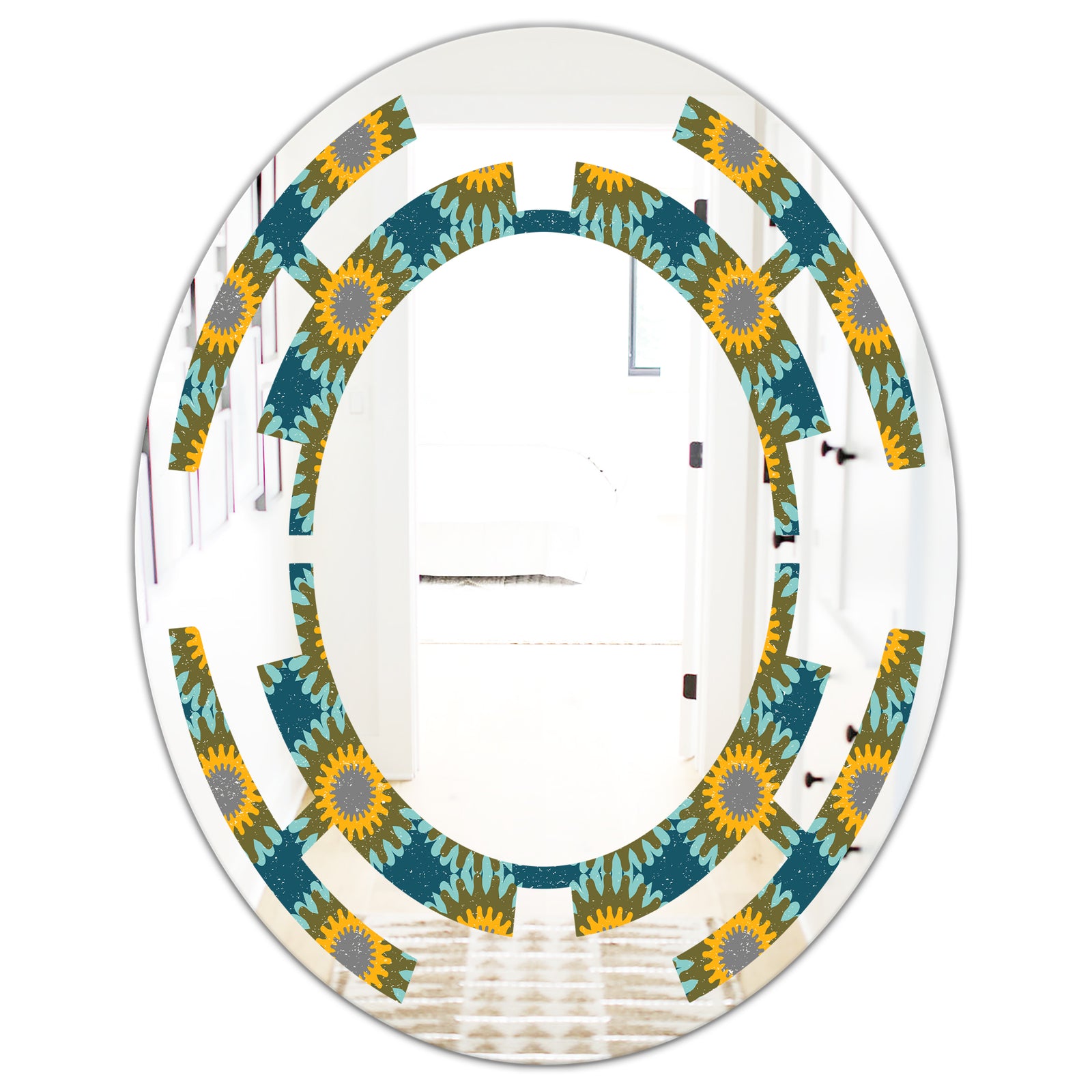 Retro Circular Pattern I - Cottage Round or Oval Wall Mirror - Space