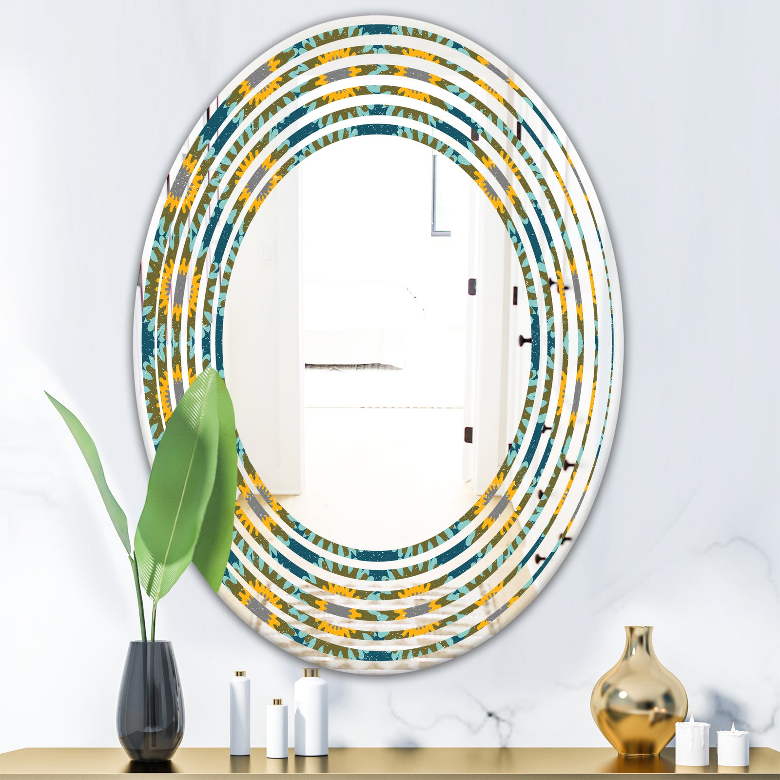 Retro Circular Pattern I - Cottage Round or Oval Wall Mirror - Wave