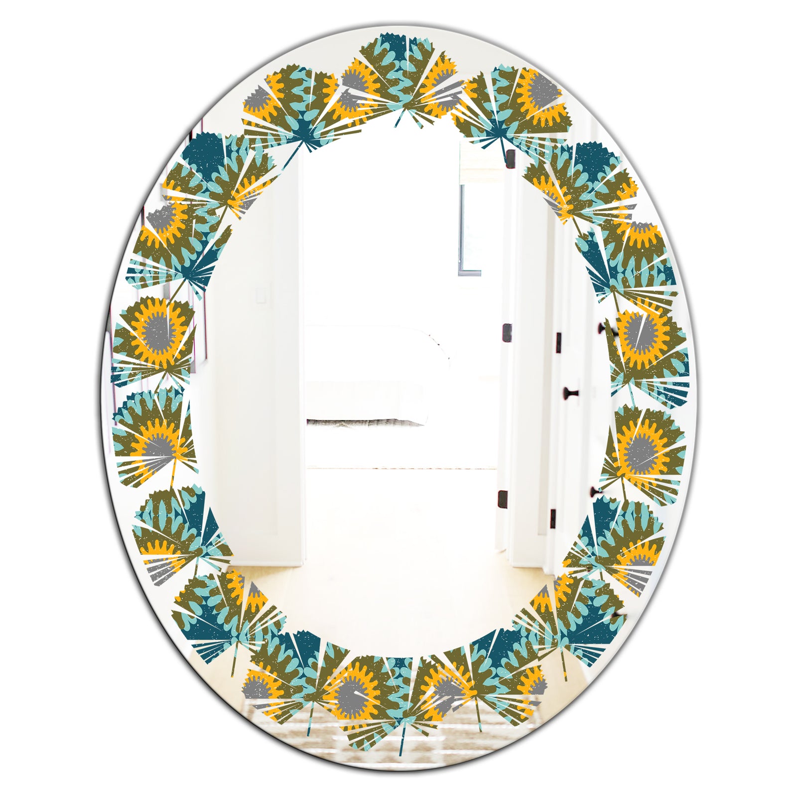 Retro Circular Pattern I - Cottage Round or Oval Wall Mirror - Leaves