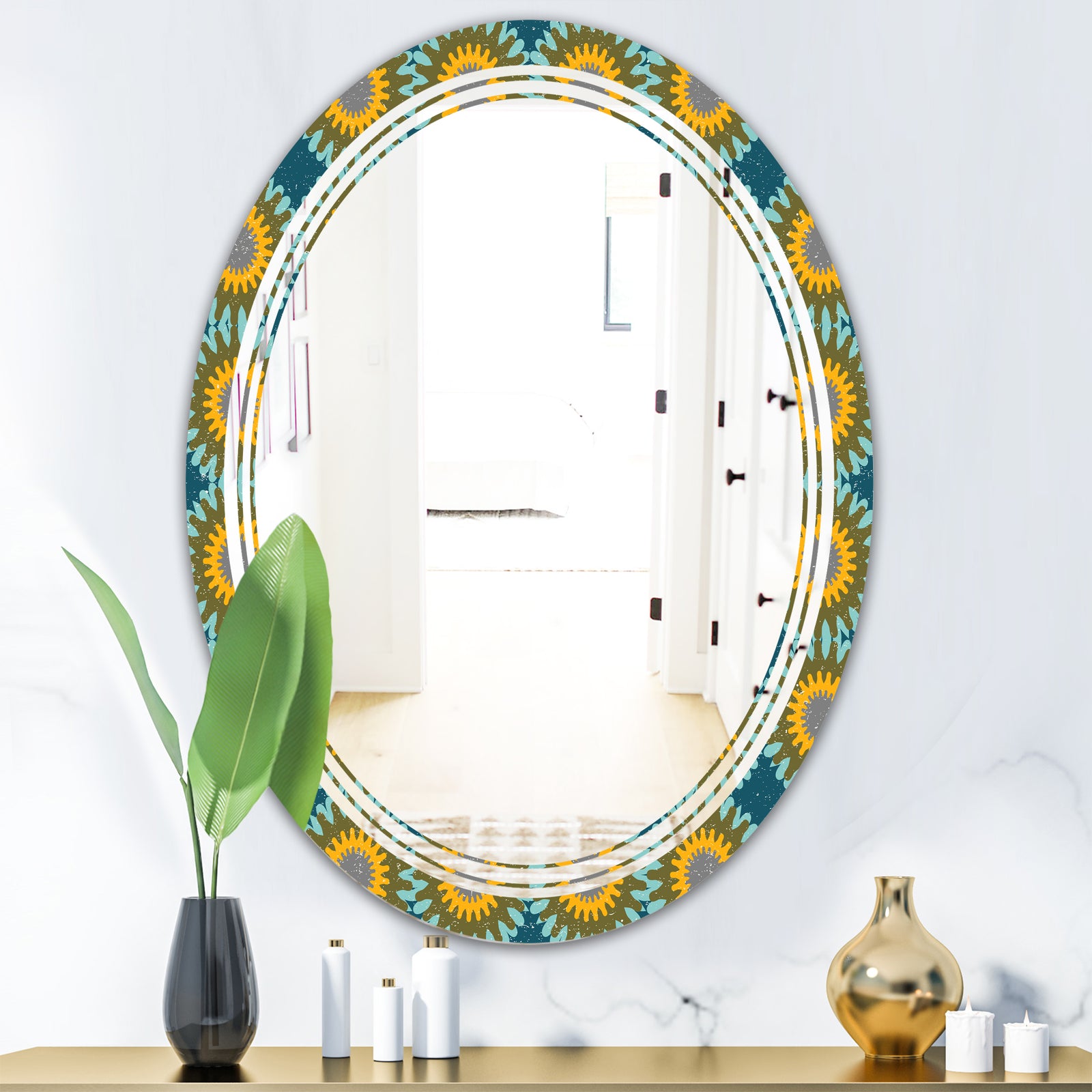 Retro Circular Pattern I - Cottage Round or Oval Wall Mirror - Triple C