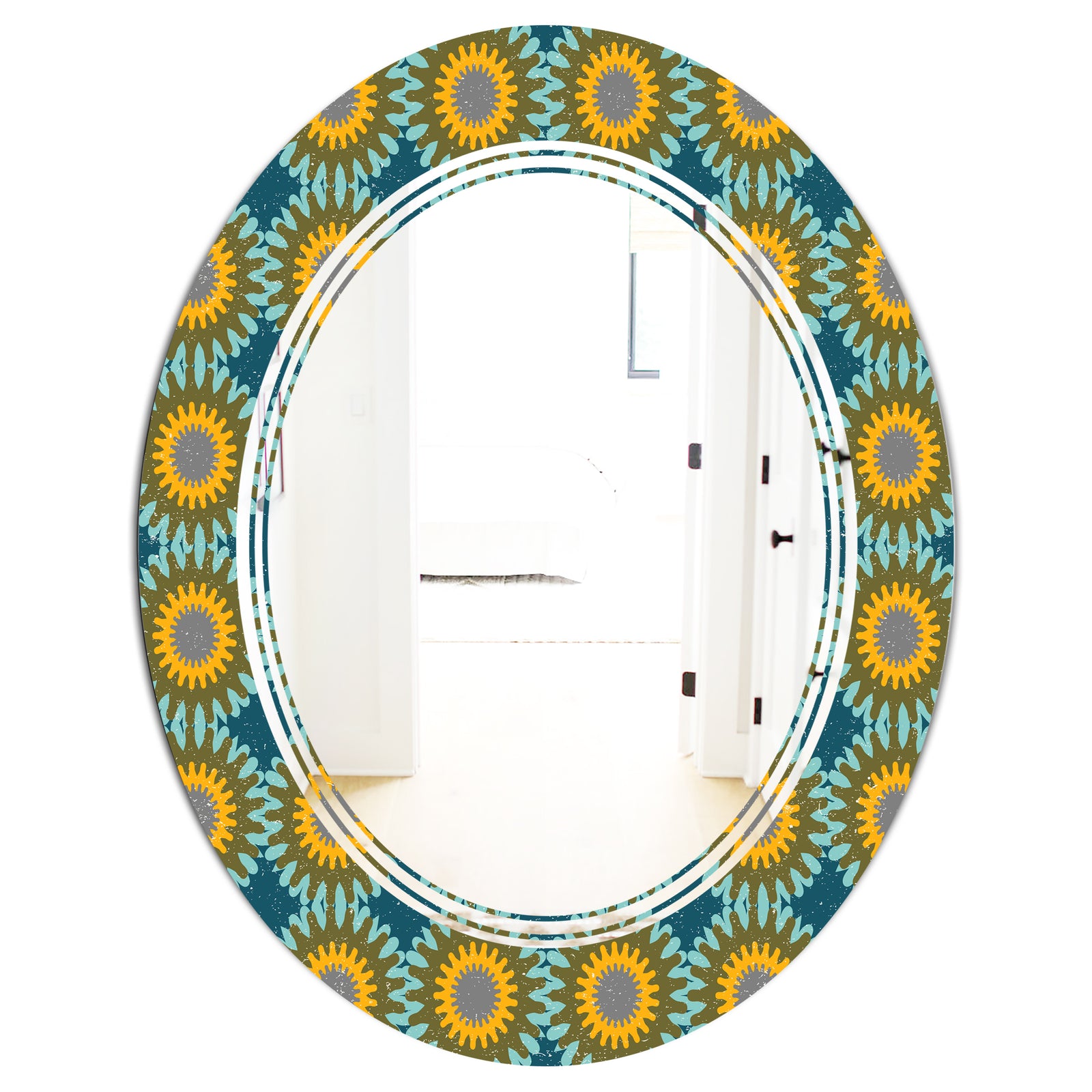 Retro Circular Pattern I - Cottage Round or Oval Wall Mirror - Triple C