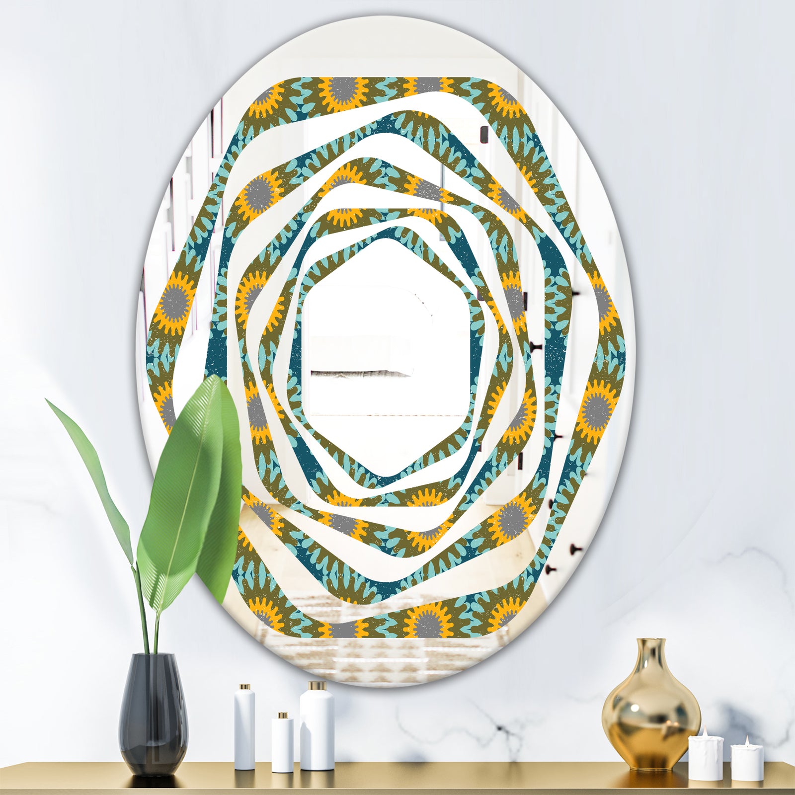 Retro Circular Pattern I - Cottage Round or Oval Wall Mirror - Whirl