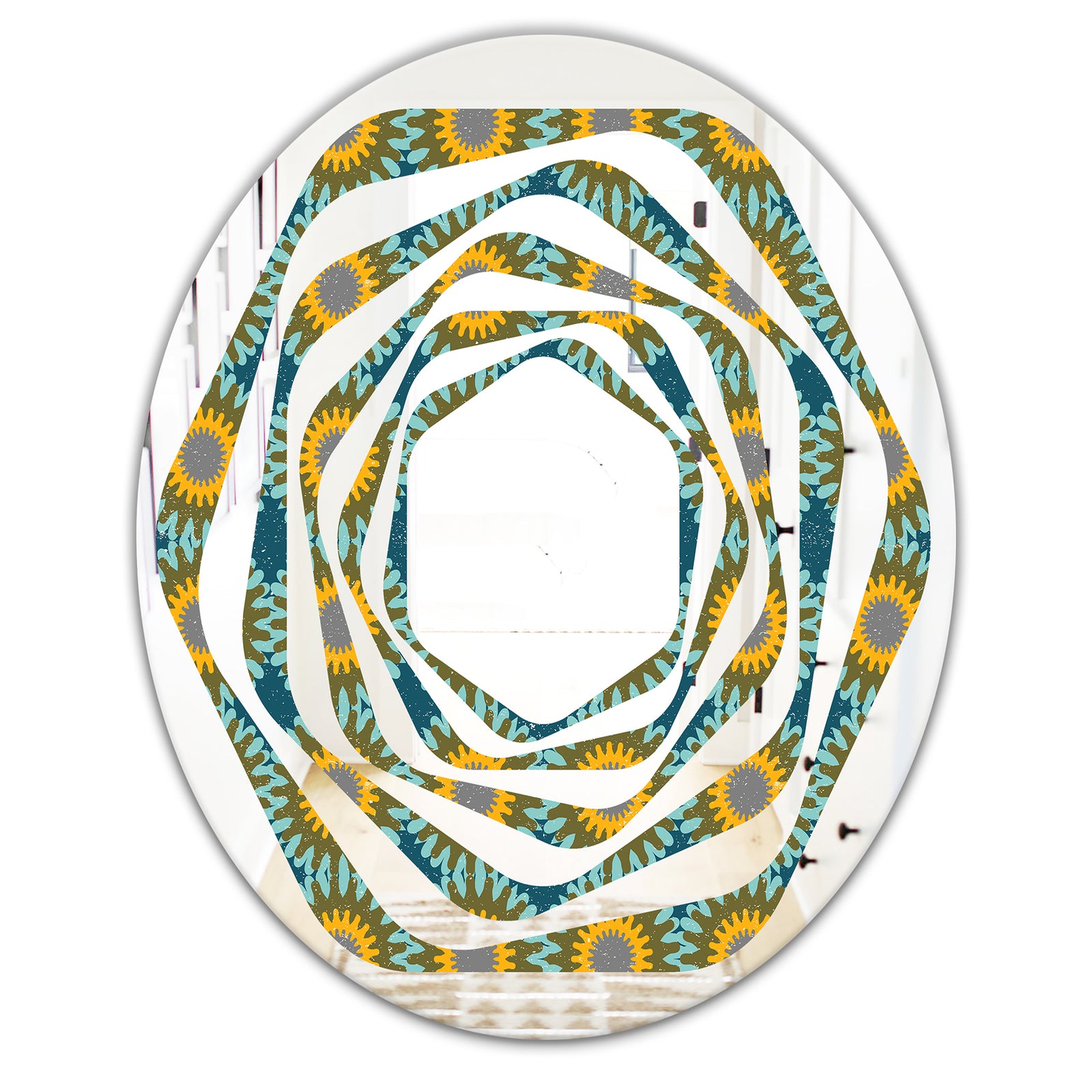 Retro Circular Pattern I - Cottage Round or Oval Wall Mirror - Whirl