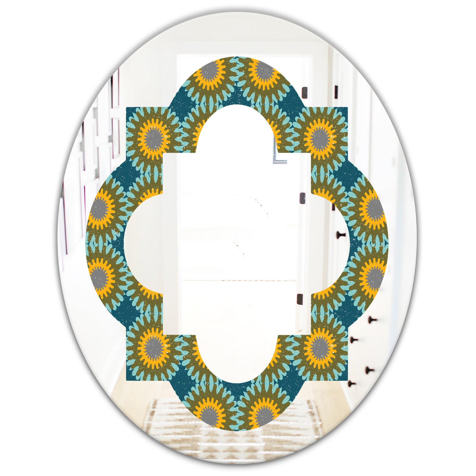 Retro Circular Pattern I - Cottage Round or Oval Wall Mirror - Quatrefoil