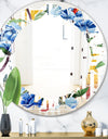 Retro Floral Botanical Design I - Modern Round or Oval Wall Mirror - Leaves