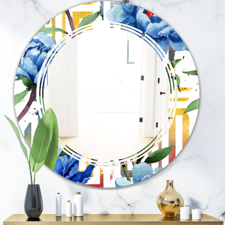 Retro Floral Botanical Design I - Modern Round or Oval Wall Mirror - Triple C