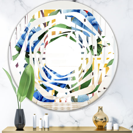 Retro Floral Botanical Design I - Modern Round or Oval Wall Mirror - Whirl