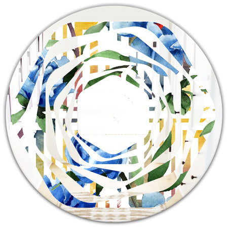 Retro Floral Botanical Design I - Modern Round or Oval Wall Mirror - Whirl