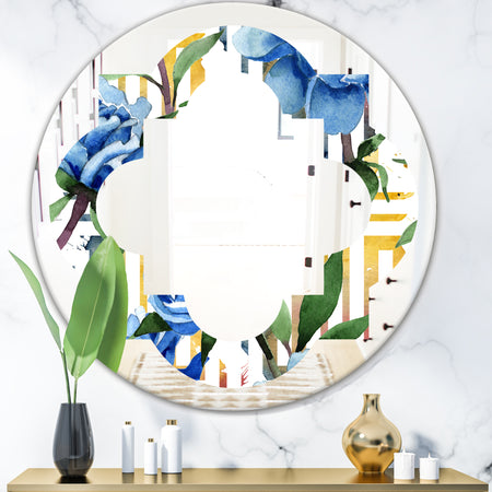 Retro Floral Botanical Design I - Modern Round or Oval Wall Mirror - Quatrefoil