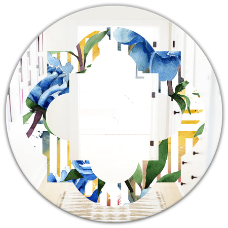 Retro Floral Botanical Design I - Modern Round or Oval Wall Mirror - Quatrefoil