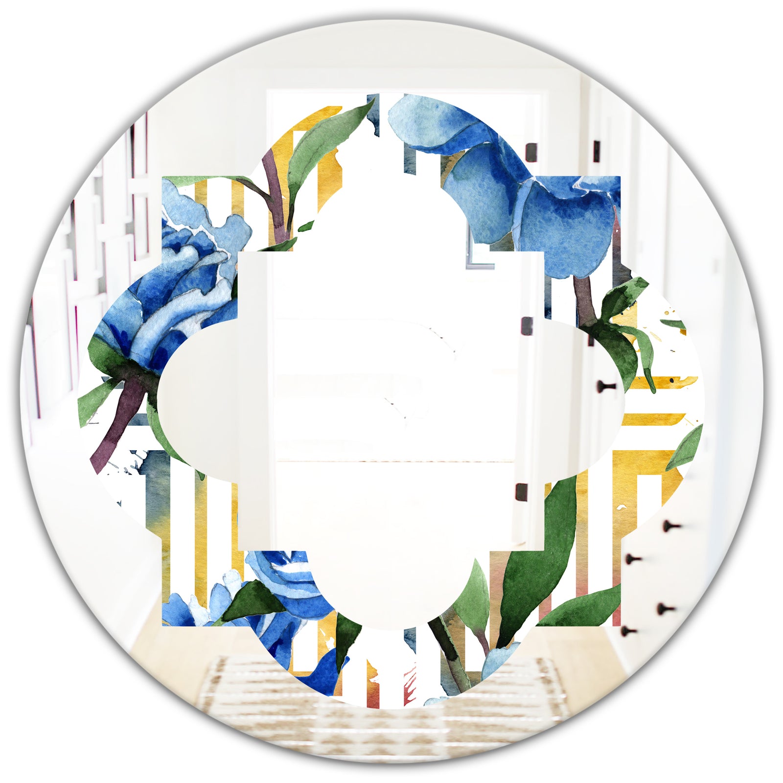 Retro Floral Botanical Design I - Modern Round or Oval Wall Mirror - Quatrefoil